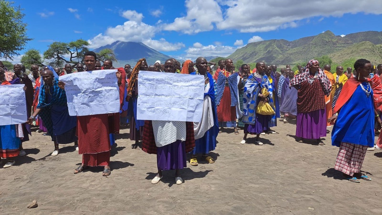 Maasai holding signs