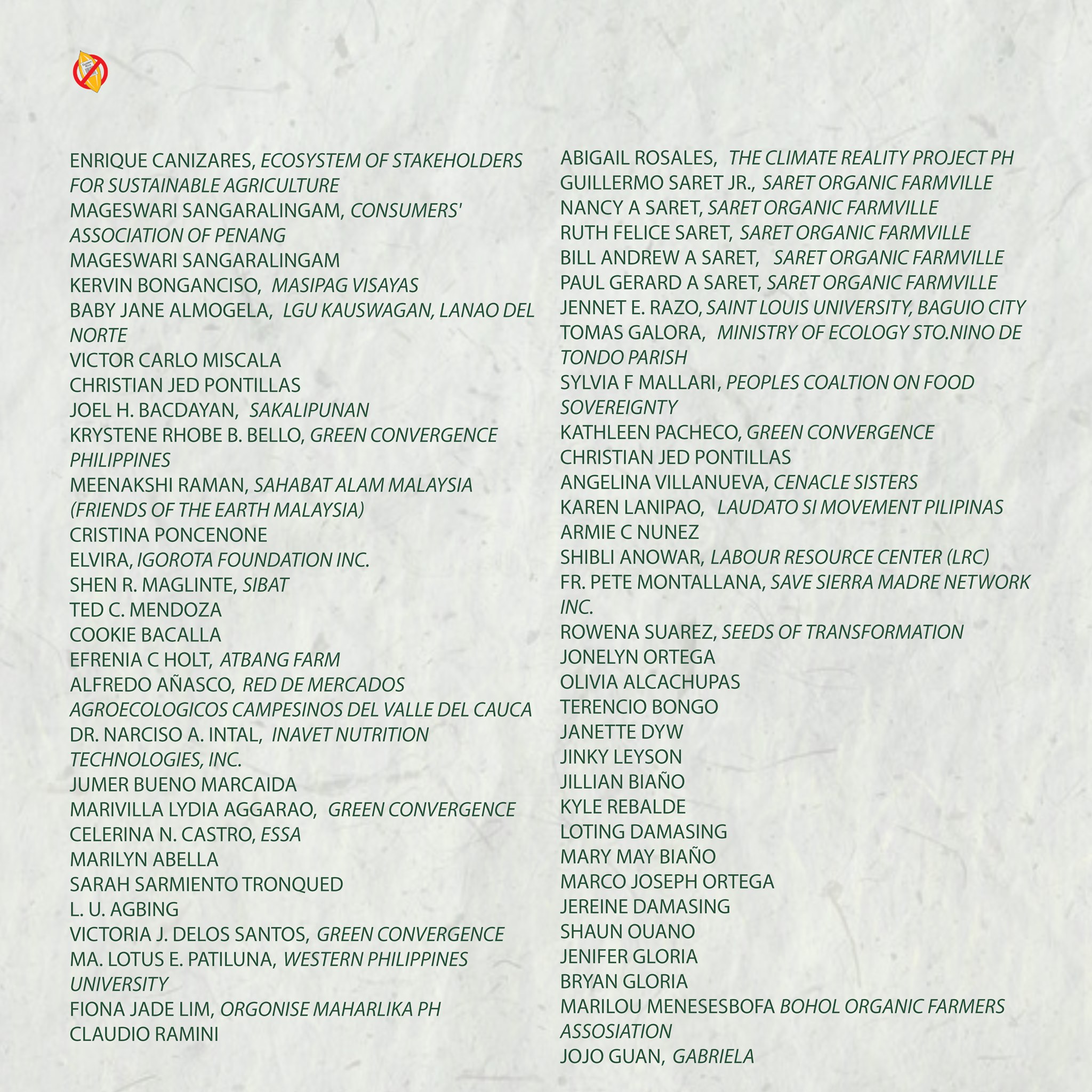 Golden Rice singatories -- individuals