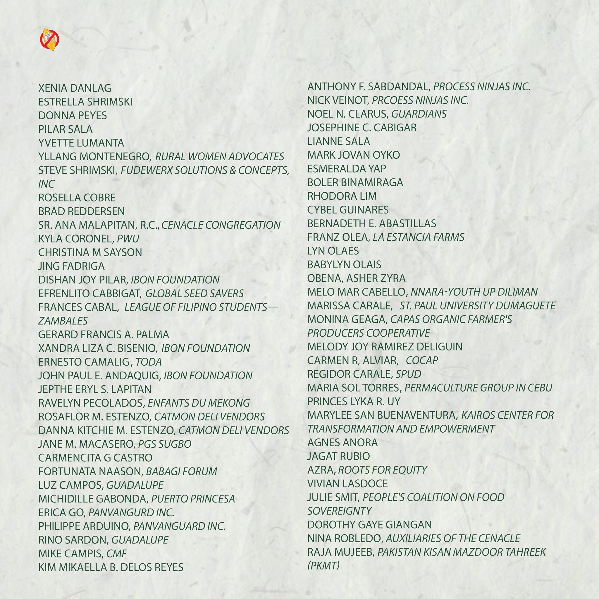 Golden Rice singatories -- individuals