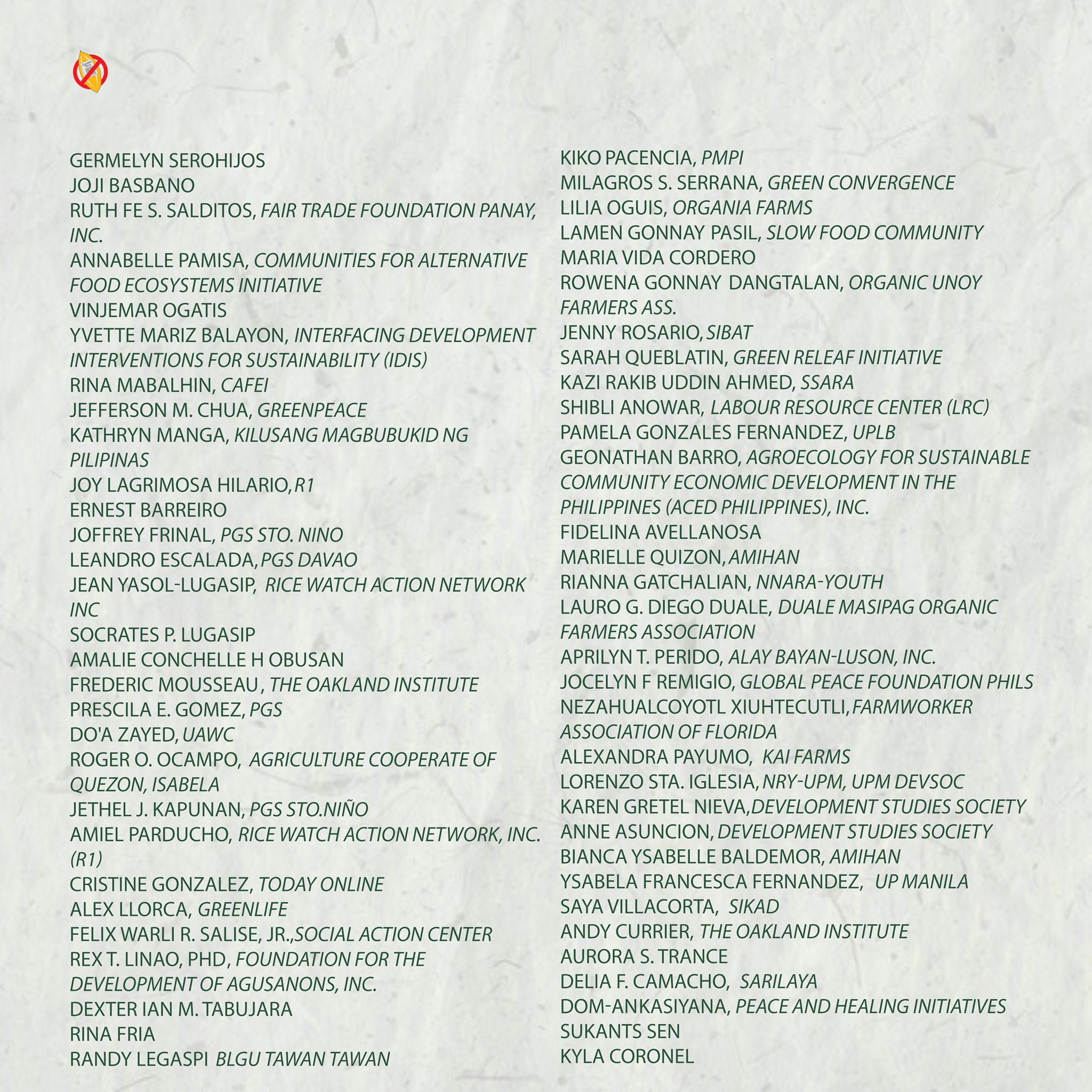 Golden Rice singatories -- individuals