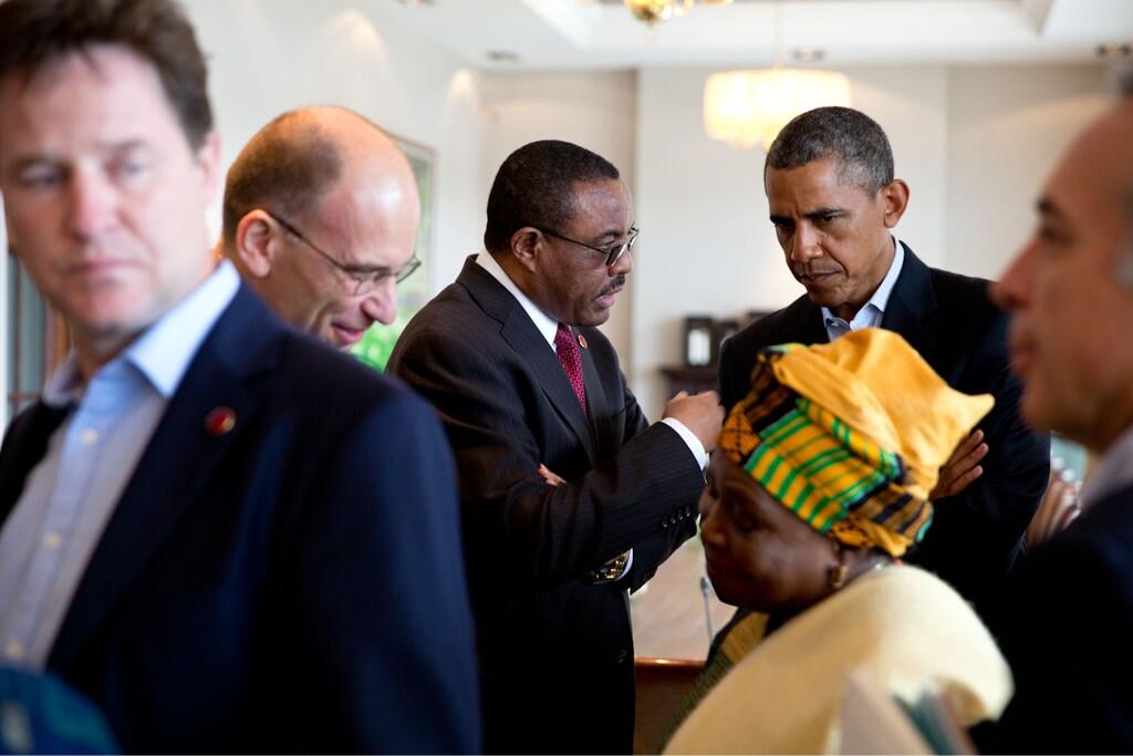 President Barack Obama meets Ethiopian Prime Minister Hailemariam Desalegn during 2013 G8 Summit. Credit: Pete Souza, White House Photographer President Barack Obama meets Ethiopian Prime Minister Hailemariam Desalegn during 2013 G8 Summit. Credit: Pete Souza, White House Photographer