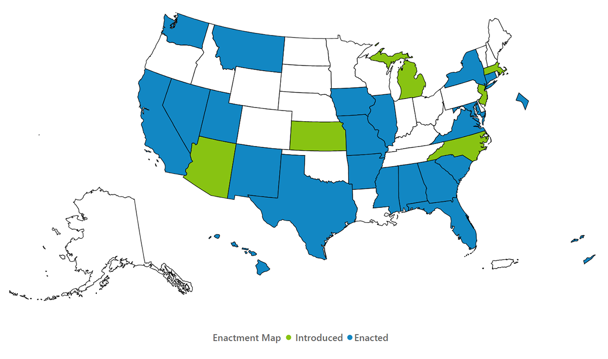 Map of states enacting UPHPA