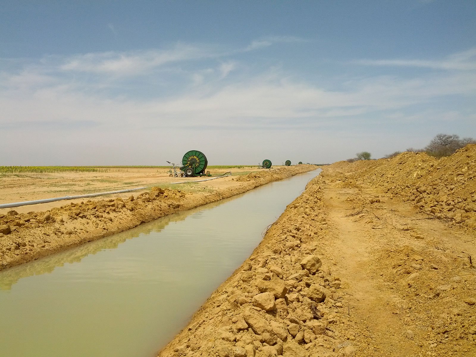 Open canals that divert water to alfalfa plantations controlled by African Agriculture