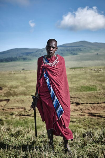 Kerika, the young leader of Enkipaata also known as Alaigwanani in Maa language, poses for a portrait in Oloirobi village, in the Ngorongoro Conservation Area.