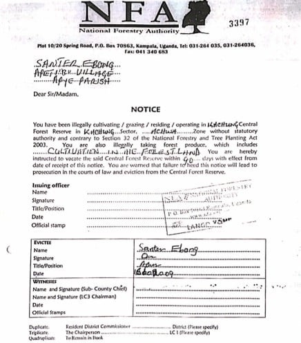 Eviction notice from NFA