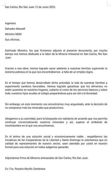 Letter to MEM Minister Mansell