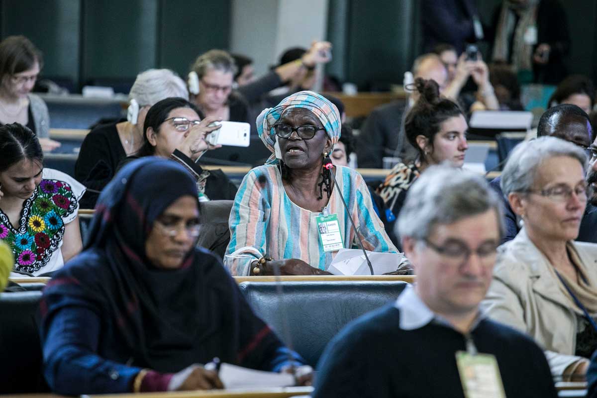 Mariam Sow delivering the Declaration of Small Scale Food Producers' and Civil Society Organizations. Credit: ©FAO/Giuseppe Carotenuto. Editorial use only. Copyright ©FAO Mariam Sow delivering the Declaration of Small Scale Food Producers' and Civil Society Organizations. Credit: ©FAO/Giuseppe Carotenuto. Editorial use only. Copyright ©FAO