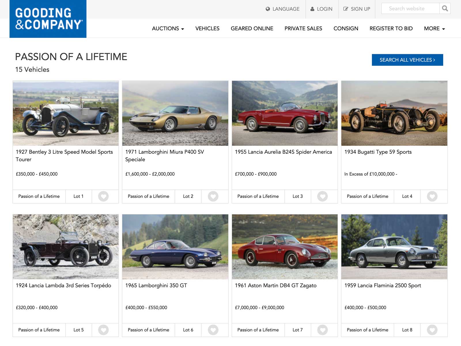 Passion of a Lifetime Auction listing on Gooding & Company website.