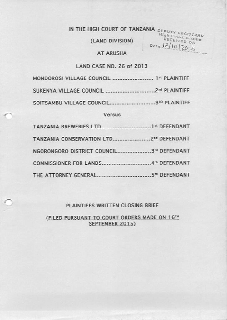 Plaintiffs Closing Brief, Sukenya Case