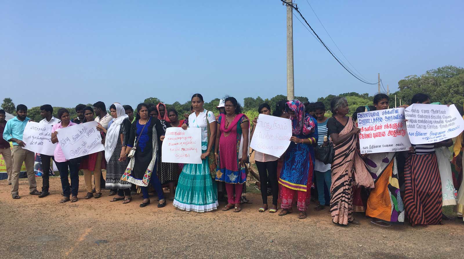 Pilavu protest to demand land back from military occupation, Northern Province, February 2017. Copyright: Tamil Guardian