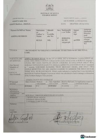 Amina Hussein Charge Sheet