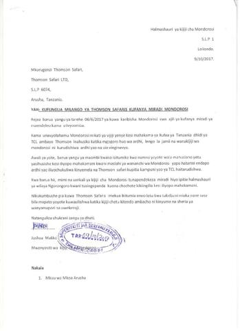 Letter from Joshua Makko, Chief, Mandorosi Village (274.64 KB)