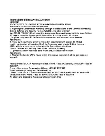 Translated Ngorongoro Eviction Notices April 17 2021