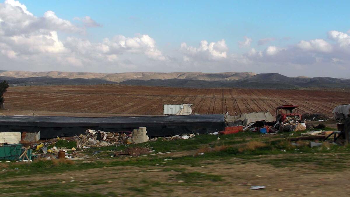 Rubble from the demolition of Umm al-Hiran overlooking the prepared fields. Credit: The Oakland Institute