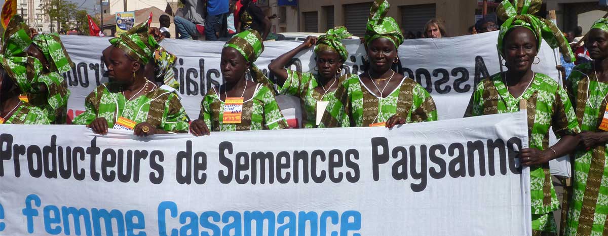Women farmer organizations march to defend farmer seeds at the 2011 World Social Forum in Dakar. Copyright Awa Tounkara Women farmer organizations march at 2011 World Social Forum. Copyright: Awa Tounkara