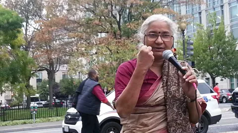 Medha Patkar at the World Bank action organized by the Oakland Institute in 2014