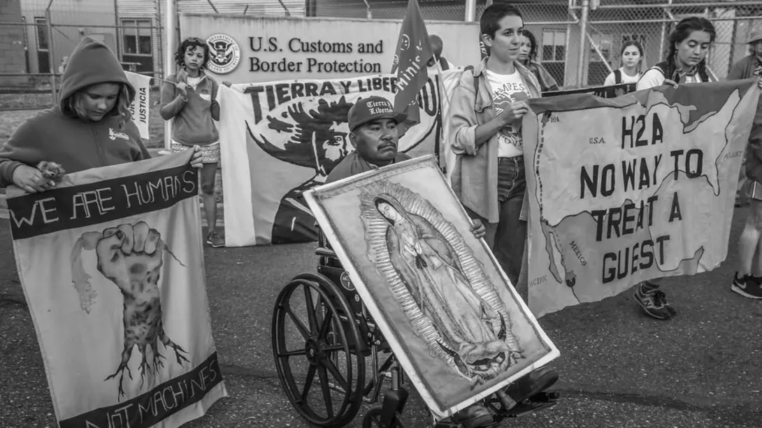 Ferndale, WA 2019, marchers gather in front of the immigrant detention center in Ferndale