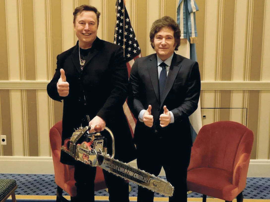 President Milei and Elon Musk celebrate “taking a chainsaw” to vital government programs at the expense of the poor. Source: Government of Argentina