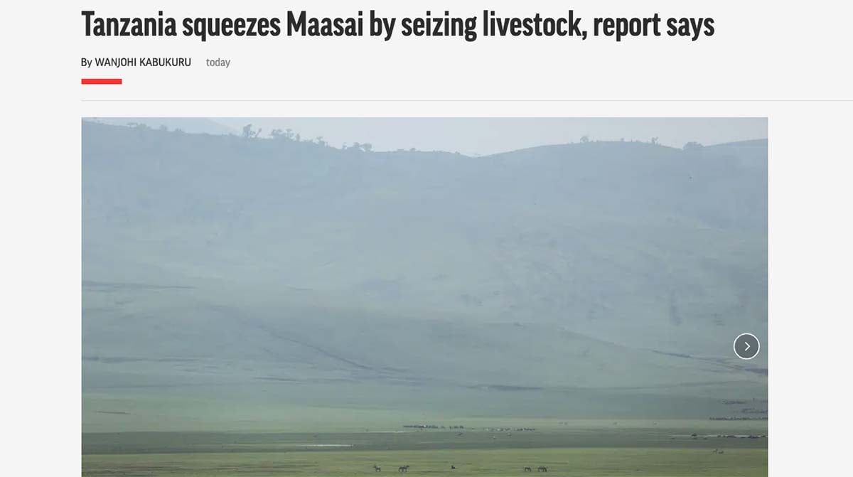 Screenshot: Tanzania squeezes Maasai by seizing livestock, report says