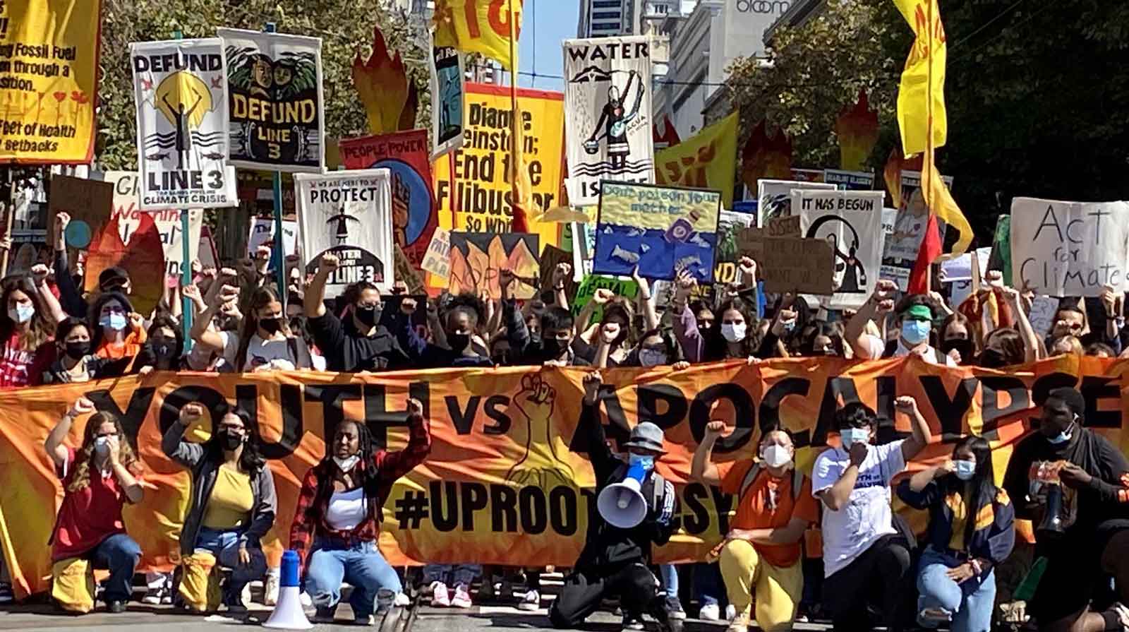 September 2021 protest targeting Line 3 financing institutions in San Francisco.