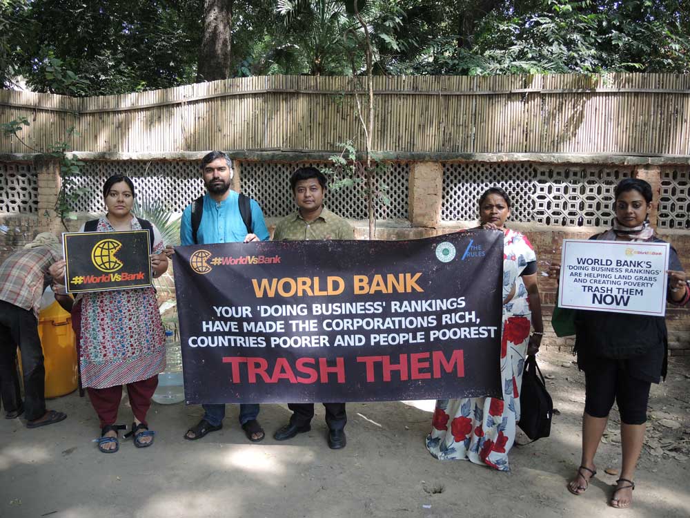 Protestors in Delhi ask the World Bank to end Doing Business rankings, 2014. © Our Land Our Business / The Rules