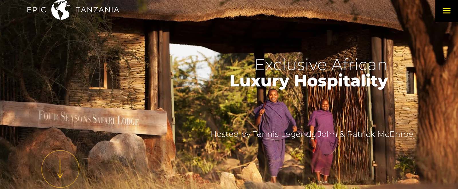Promotional website image featuring purple robed Maasai