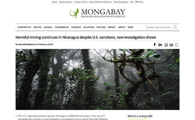 Article screenshot of Mongabay website
