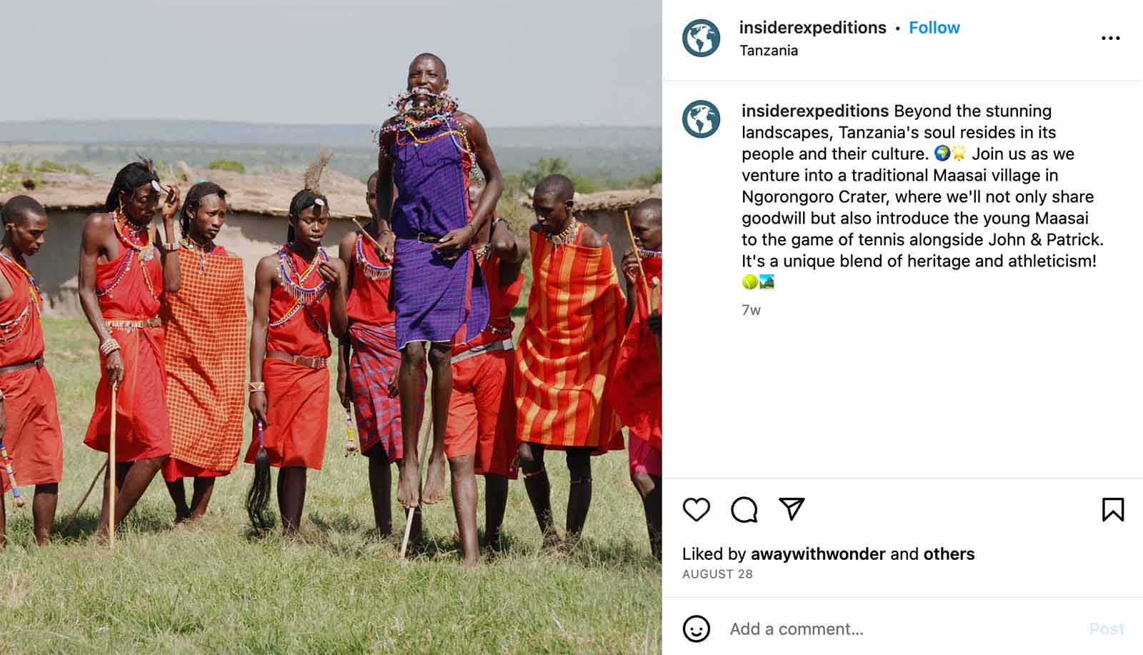 Instagram promotional image featuring a group of Maasai 