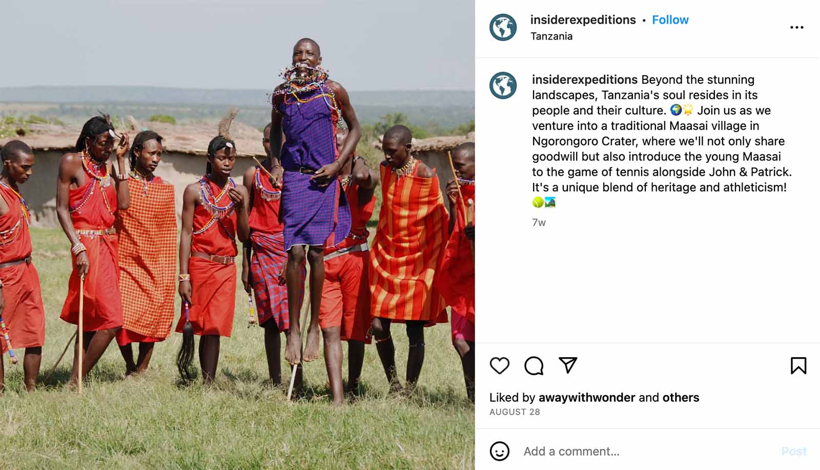 Instagram promotional image featuring a group of Maasai