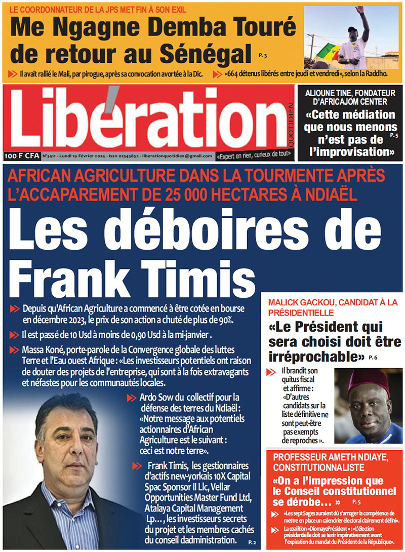Front page cover of Liberation. Feb 19, 2024