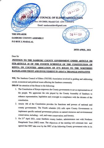 Samburu Council of Elders Petition — April 2021 