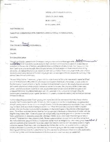Council of Elders Letter to National Commission for Cohesion, Merti & Cherab Division — September 2010