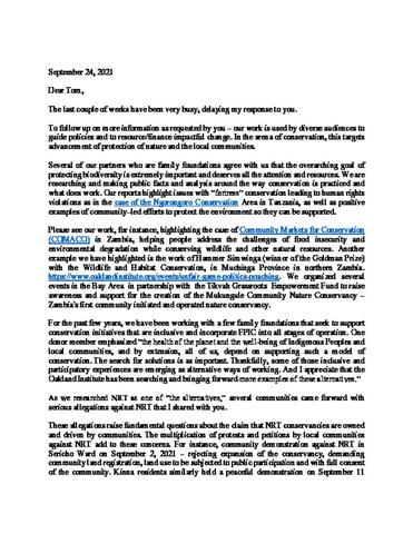 Oakland Institute Response to NRT — September 24, 2021