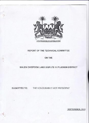 Report of the Technical Committee on the Malen Chiefdom Land Dispute in Pujehun District