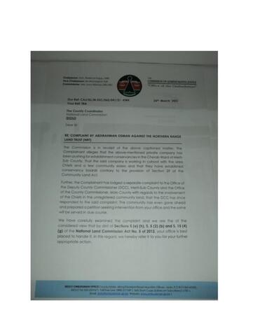 Complaint by Abdirahman Osman Against the Northern Range Land Trust NRT — March 2021