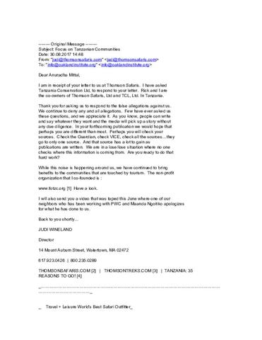 Thomson Safari response to initial OI letter (244.87 KB)