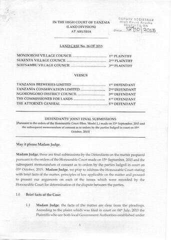Defendant Joint Closing Brief, Sukenya Case