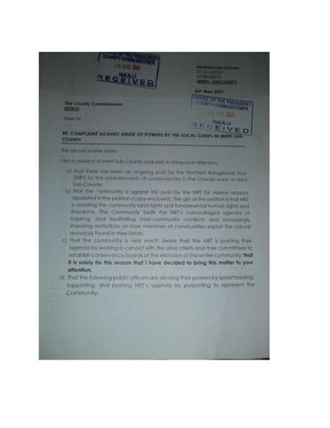Complaint Against Abuse of Powers by the Local Chiefs in Merti Sub County — May 2021