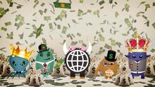 Humorous graphic showing of World Bank and corporate characters