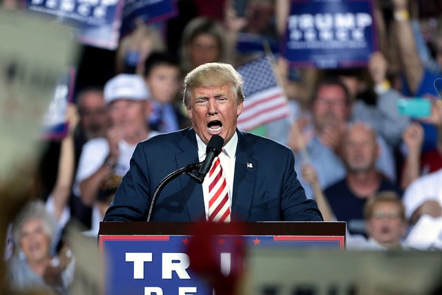 Donald Trump speaking with supporters at a campaign rally. Credit Gage Skidmore